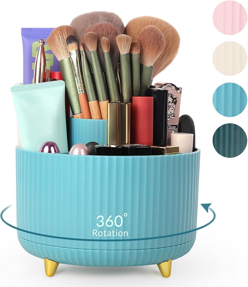 Skydue Makeup Organizer, Rotating Pencil Pen Holder for Desk, Dual-Purpose Desktop Organizer for Cosmetics & Pens, Makeup Brush Holder with 5 Slots, Pencil Cup for Office, Home - Image 1